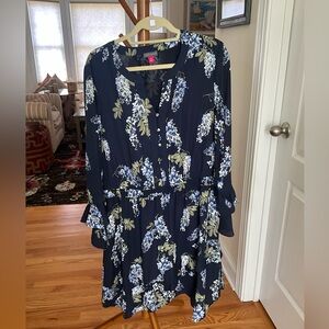 Vince Camuto Navy Blue Floral Long Sleeve Dress